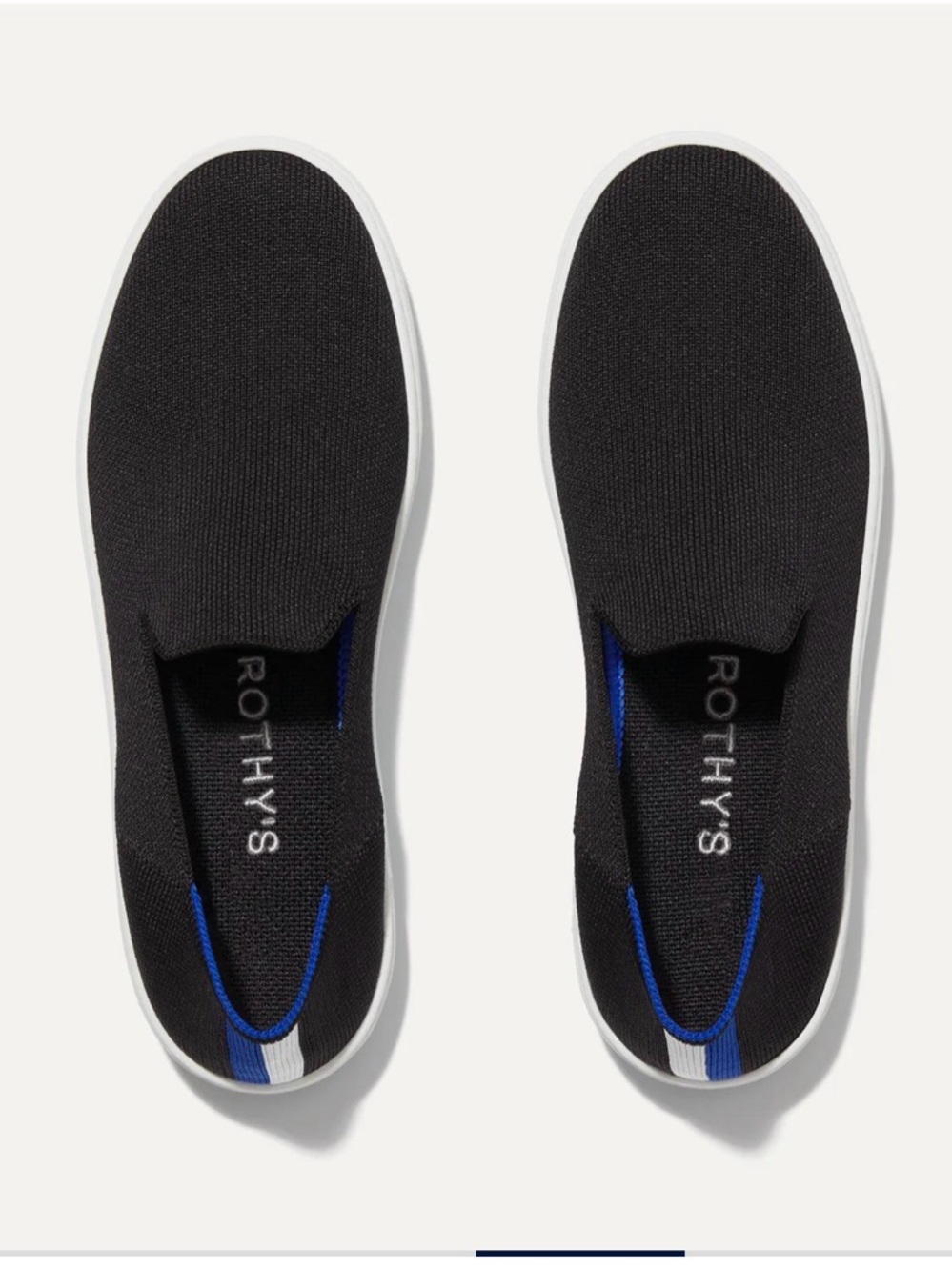 Rothy's Black Slip-On Loafers with Blue Trim
